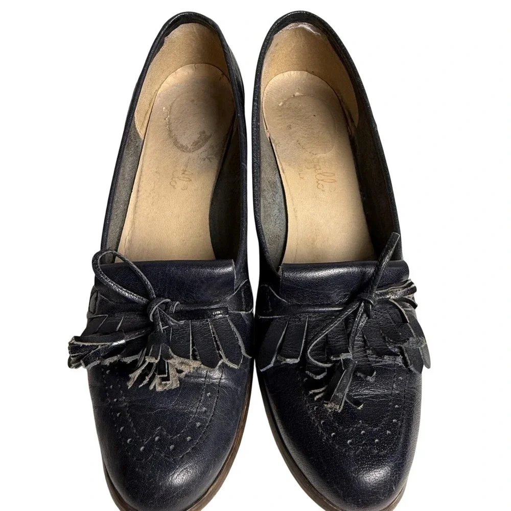 Vintage 80s Pappagallo Italy Leather‎ Loafer Shoes Navy Blue Womens Size 7.5 N